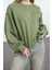 Kadın Moda Şık Regular Bisiklet Yaka Düşük Kol Crop Fit Nakışlı Kalın Içi Polarlı Örme Sweatshirt 3