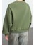 Kadın Moda Şık Regular Bisiklet Yaka Düşük Kol Crop Fit Nakışlı Kalın Içi Polarlı Örme Sweatshirt 5