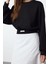 Kadın Oversize Dik Yaka Düşük Kol Crop Rahat Kalıp Yumuşak Tuşeli Crop Etiket Örme Sweatshirt 2