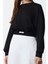 Kadın Oversize Dik Yaka Düşük Kol Crop Rahat Kalıp Yumuşak Tuşeli Crop Etiket Örme Sweatshirt 3