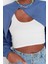 Kadın Moda Şık Crop Bisiklet Yaka Düşük Kol Crop Asimetrik Super Crop Ince Örme Sweatshirt 3