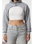 Kadın Moda Şık Regular Kapüşonlu Düşük Kol Super Crop Örme Sweatshirt 1