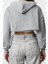 Kadın Moda Şık Regular Kapüşonlu Düşük Kol Super Crop Örme Sweatshirt 5