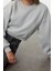 Kadın Moda Crop Dik Yaka Düşük Kol Crop Gri Rahat Kesim Crop Basic Kalın Içi Polarlı Örme Sweatshirt 2