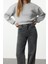 Kadın Moda Crop Dik Yaka Düşük Kol Crop Gri Rahat Kesim Crop Basic Kalın Içi Polarlı Örme Sweatshirt 3