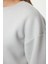 Kadın Moda Crop Dik Yaka Düşük Kol Crop Gri Rahat Kesim Crop Basic Kalın Içi Polarlı Örme Sweatshirt 4