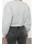 Kadın Moda Crop Dik Yaka Düşük Kol Crop Gri Rahat Kesim Crop Basic Kalın Içi Polarlı Örme Sweatshirt 5