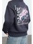 Kadın Moda Şık Bol Kapüşonlu Düşük Kol Uzun Ön Arka Baskılı Geniş Kalıp Örme Sweatshirt 2