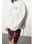 Kadın Moda Şık Relaxed Kapüşonlu Düşük Kol Uzun Kalın Içi Polarlı Triko Bant Detaylı Örme Sweatshirt 3