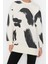 Kadın Tesettür Moda Şık Regular Bisiklet Yaka Düşük Kol Regular Beyaz Desenli Scuba Örme Sweatshirt 2