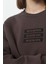Kadın Bisiklet Yaka Düşük Kol Kalın Içi Polarlı Slogan Nakışlı Rahat Kalıp Örme Sweatshirt 3