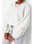 Kadın Bisiklet Yaka Düşük Kol Crop Kalın Polarlı Rahat Kesim Crop Kolu Baskılı Örme Sweatshirt 5