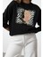 Kadın Moda Şık Bol Bisiklet Yaka Düşük Kol Uzun Ince Baskılı Normal Kesim Örme Sweatshirt 2