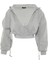 Kadın Relaxed Kapüşonlu Düşük Kol Crop Kalın Içi Polarlı V Yaka Rahat Kesim Crop Örme Sweatshirt 1