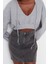 Kadın Relaxed Kapüşonlu Düşük Kol Crop Kalın Içi Polarlı V Yaka Rahat Kesim Crop Örme Sweatshirt 3