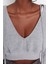 Kadın Relaxed Kapüşonlu Düşük Kol Crop Kalın Içi Polarlı V Yaka Rahat Kesim Crop Örme Sweatshirt 4