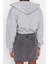 Kadın Relaxed Kapüşonlu Düşük Kol Crop Kalın Içi Polarlı V Yaka Rahat Kesim Crop Örme Sweatshirt 5