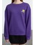 Kadın Regular Bisiklet Yaka Düşük Kol Regular Kalın Içi Polarlı Baskılı Normal Kalıp Örme Sweatshirt 1