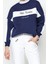Kadın Moda Şık Regular Bisiklet Yaka Düşük Kol Uzun Kalın Içi Polarlı Slogan Nakışlı Örme Sweatshirt 2