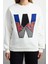 Kadın Bol Bisiklet Yaka Düşük Kol Uzun Kalın Içi Polarlı Slogan Patch Geniş Kesim Örme Sweatshirt 1