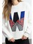 Kadın Bol Bisiklet Yaka Düşük Kol Uzun Kalın Içi Polarlı Slogan Patch Geniş Kesim Örme Sweatshirt 3