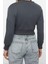 Kadın Relaxed Bisiklet Yaka Balon Kol Crop Nervür Fermuarlı Yaka Rahat Kalıp Crop Örme Sweatshirt 5