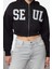 Kadın Moda Fitted Kapüşonlu Düşük Kol Crop Slogan Nakış Detaylı Crop Normal Kalıp Örme Sweatshirt 1