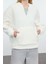Kadın Moda Şık Bol Kapüşonlu Düşük Kol Uzun Fermuarlı Overize Geniş Kalıp Peluş Örme Sweatshirt 3