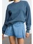Kadın Moda Şık Oversize Bisiklet Yaka Düşük Kol Uzun Yıkamalı Rahat Kesim Basic Örme Sweatshirt 2