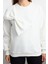 Kadın Moda Şık Bol Bisiklet Yaka Düşük Kol Uzun Ince Kurdele Detaylı Rahat Kesim Örme Sweatshirt 2