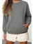 Kadın Moda Şık Bol Bisiklet Yaka Düşük Kol Uzun Geniş Kalıp Cepli Kalın Örme Sweatshirt 2