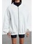 Kadın Oversize Bisiklet Yaka Düşük Kol Uzun Fermuarlı Geniş Kalıp Kalın Içi Polarlı Örme Sweatshirt 1