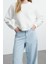 Kadın Moda Şık Regular Bisiklet Yaka Düşük Kol Regular Nervür Detaylı Normal Kalıp Örme Sweatshirt 3