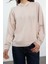 Kadın Relaxed Kapüşonlu Düşük Kol Rahat Kesim Yumuşak Tuşeli Dikiş Detaylı Örme Sweatshirt 2