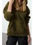 Kadın Moda Şık Bol Kapüşonlu Düşük Kol Uzun Fermuarlı Geniş Kalıp Peluş Örme Sweatshirt 3
