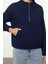 Kadın Relaxed Fermuarlı Yaka Düşük Kol Regular Rahat Kalıp Fermuarlı Cep Detaylı Örme Sweatshirt 1