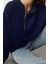Kadın Relaxed Fermuarlı Yaka Düşük Kol Regular Rahat Kalıp Fermuarlı Cep Detaylı Örme Sweatshirt 2
