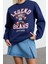 Kadın Moda Bol Bisiklet Yaka Düşük Kol Uzun Baskılı Geniş Kalıp Kalın Içi Polarlı Örme Sweatshirt 2