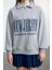 Kadın Oversize Fermuarlı Yaka Uzun Kalıp Kalın Polarlı Slogan Baskılı Fermuarlı Örme Sweatshirt 1