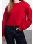 Kadın Bisiklet Yaka Düşük Kol Crop Kalın Polarlı Geniş Kalıp Crop Basic Örme Sweatshirt 2