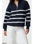 Kadın Fermuarlı Yaka Standart Kol Fermuar Detaylı Çizgili Normal Kalıp Örme Sweatshirt 3
