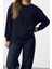 Kadın Moda Şık Bol Bisiklet Yaka Düşük Kol Uzun Kalın Içi Polarlı Geniş Kalıp Örme Sweatshirt 2