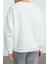 Kadın Bol Bisiklet Yaka Düşük Kol Uzun Slogan Nakışlı Geniş Kalıp Kalın Içi Polarlı Örme Sweatshirt 5