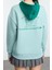 Kadın Moda Şık Bol Kapüşonlu Düşük Kol Uzun Sırt Baskılı ve Geniş Kalıp Örme Sweatshirt 5