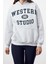 Kadın Kapüşonlu Düşük Kol Uzun Kalın Polarlı Kanguru Cepli Slogan Baskılı Örme Sweatshirt 2