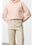 Kadın Moda Şık Regular Kapüşonlu Standart Kol Regular Pembe Çizgili Normal Kalıp Örme Sweatshirt 3