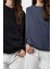 Kadın Moda Şık Bol Bisiklet Yaka Düşük Kol Uzun Geniş Kalıp Kalın Içi Polarlı Örme Sweatshirt 2