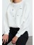 Kadın Relaxed Bisiklet Yaka Reglan Kol Uzun Taş Rahat Kalıp Kalın Içi Polarlı Örme Sweatshirt 3