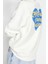 Oversize Bisiklet Yaka Düşük Kol Uzun Kalın Polarlı Sırt Kabartma Baskılı Örme Sweatshirt 1