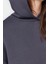 Büyük Beden Relaxed Kapüşonlu Düşük Kol Regular Slogan Detaylı Içi Polar Kalın Örme Sweatshirt 3